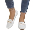 thumbnail image 5 of Womens White Perforated Loafers with Metal Horsebit - Breathable Square Toe Slip-On Flats, Comfortable PU Faux Leather Casual Shoes for Walking Office,Size 9.5, 5 of 9