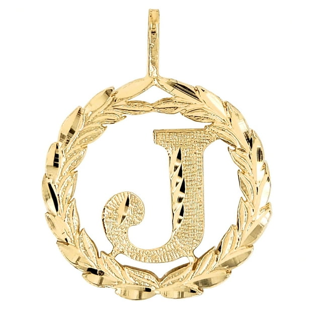 Precious Stars Couronne Ronde en Or Jaune 14k avec Pendentif Initiale Lettre 'J'