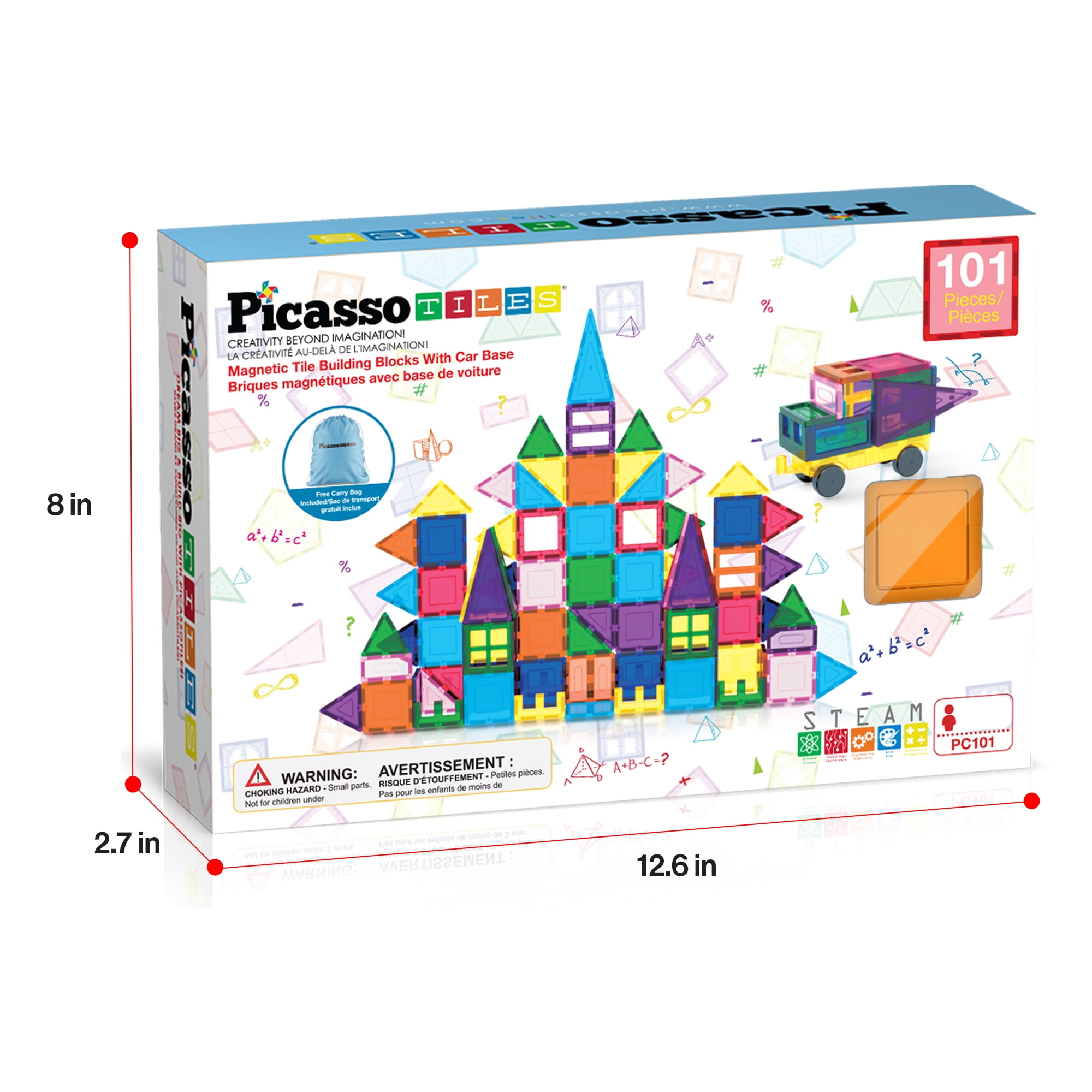 PicassoTiles Magnetic Tiles for Kids with Tote Bag – 101PCS STEM Building Blocks Set, Educational Construction Toy, Creative Learning Magnet Kit