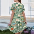thumbnail image 5 of XADYUY Girls Beach Dress Casual A-Line Short Sleeve Midi Dress Daisy Flower Print Crew Neck Sundresses Holiday Swing Dresses with Pockets,9-10Years,Green, 5 of 5