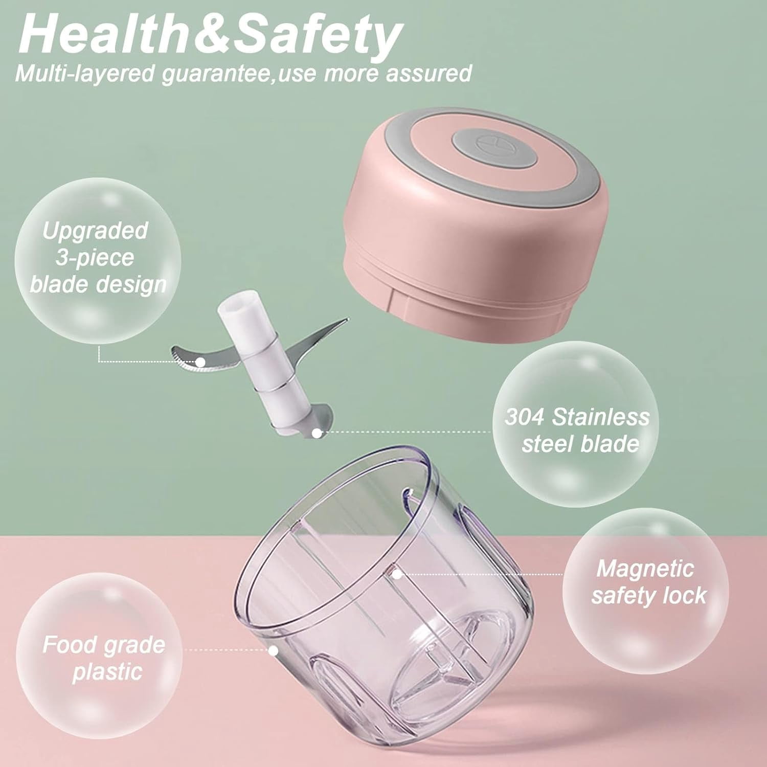 Woveruco 250ML Electric Garlic Chopper,Mini Portable Veggie Chopper, Garlic Grinder Masher Onion Chopper,Blender to Vegetable, Wireless Food Processor for Ginger, Chili, Fruit, Meat, etc-250ml Pink