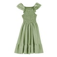 thumbnail image 4 of Inglocry Girls Summer Dresses Cute Double Layer Ruffle Sleeve Solid Color Smocked Flowy Dress 6-15 Years Green 9-10Y, 4 of 6