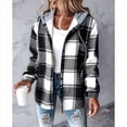 thumbnail image 4 of Camisas A Cuadros para Mujer, Chaqueta de Larga con Botones y Forro , Sudadera con Capucha, Blusa Informal de Moda. Negro XL, 4 of 6