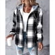 thumbnail image 4 of Camisas A Cuadros para Mujer, Chaqueta de Larga con Botones y Forro , Sudadera con Capucha, Blusa Informal de Moda. Negro XL, 4 of 6