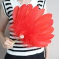thumbnail image 5 of Byfri Red Exquisite Feather Hand Fan Vintage Folding Handheld Fan for Dance Party 30x30cm, 5 of 7