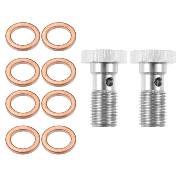 Unique Bargains 2pcs AN4 7/16-20 Thread Brake Line Banjo Bolt with Copper Washers Single Banjo Bolt 25mm Length