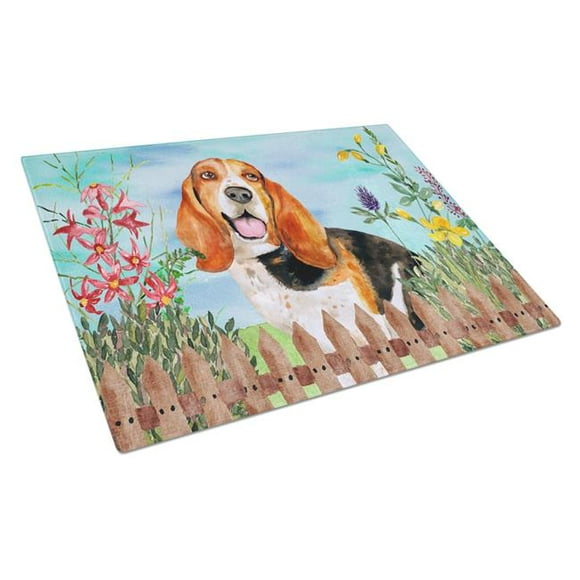 Basset Hound Spring Glass Cutting Board - Large