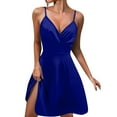 thumbnail image 1 of Womens Summer Short Dresses Solid Sleeveless Ruched Hem Back Spaghetti Strap Zipper Dress For Women, 1 of 4