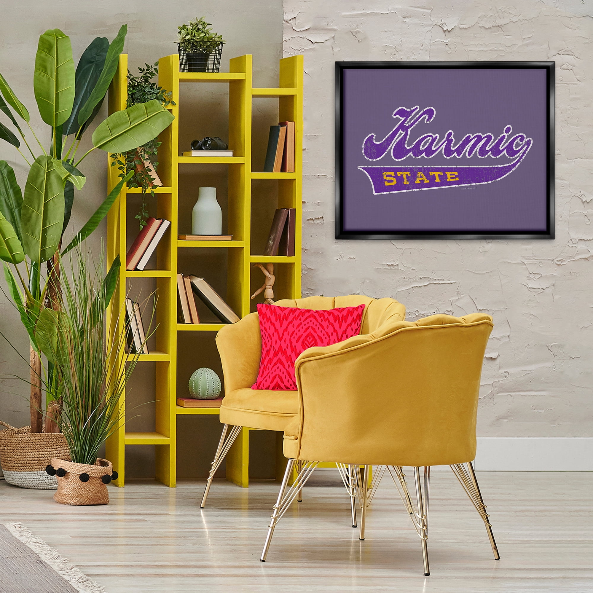 Stupell Industries Karmic State Varsity Text & Numbers Painting Black Floater Framed Canvas Art Print Wall Art, 31 x 25