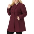 thumbnail image 4 of Agnes Orinda Women's Plus Size Coat Stand Collar Double Breasted Trendy Winter Coats Jackets with Pockets 1X Burgundy, 4 of 6