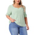 thumbnail image 4 of Agnes Orinda Women's Plus Size Tops Texture Pleated Notched V Neck Ruffle Short Sleeve Summer Casual Blouses 2X Green, 4 of 6