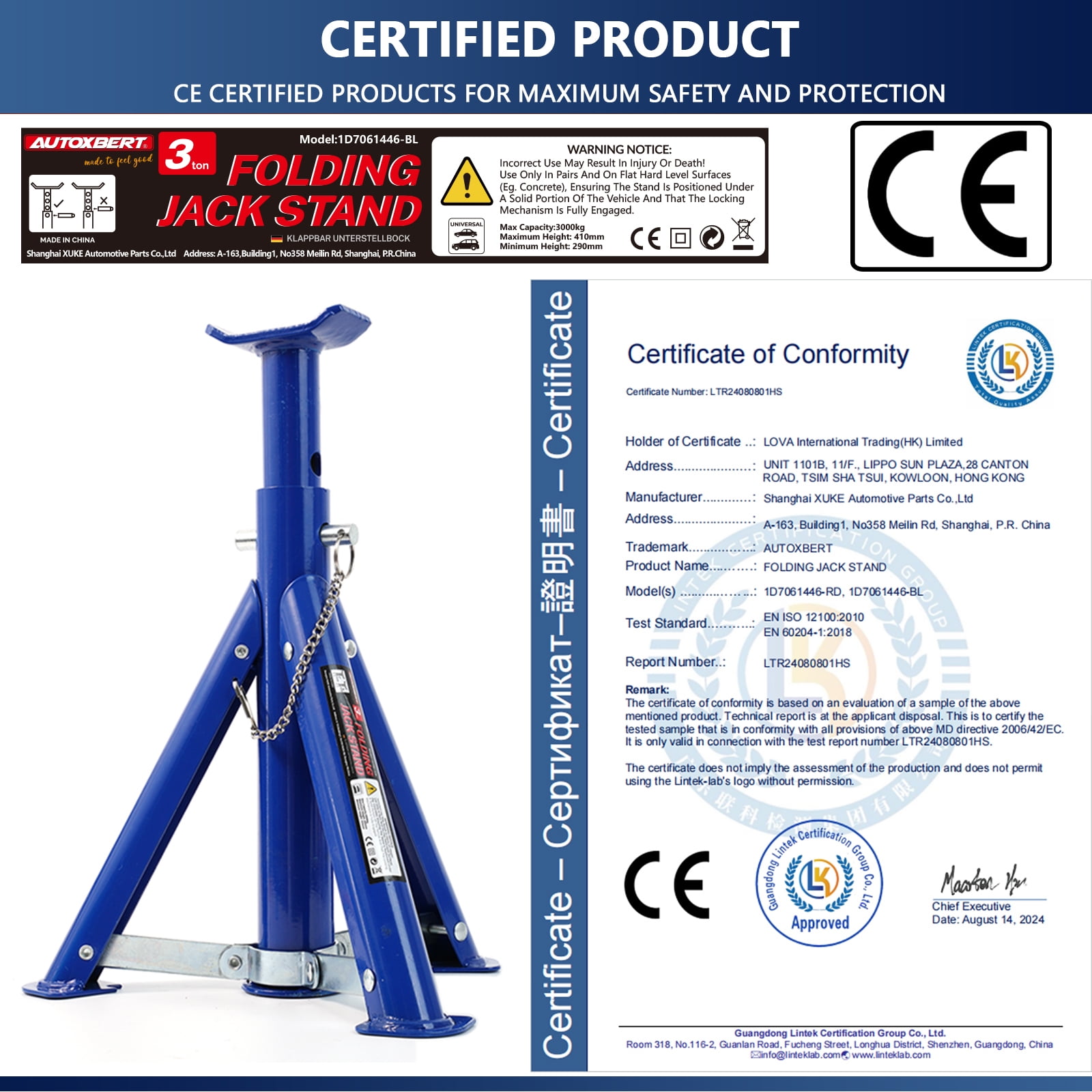 AUTOXBERT 2 PCS 3 Ton Car Jack Stands Lift Heavy Duty Vehicle Support Durable Axle Jack