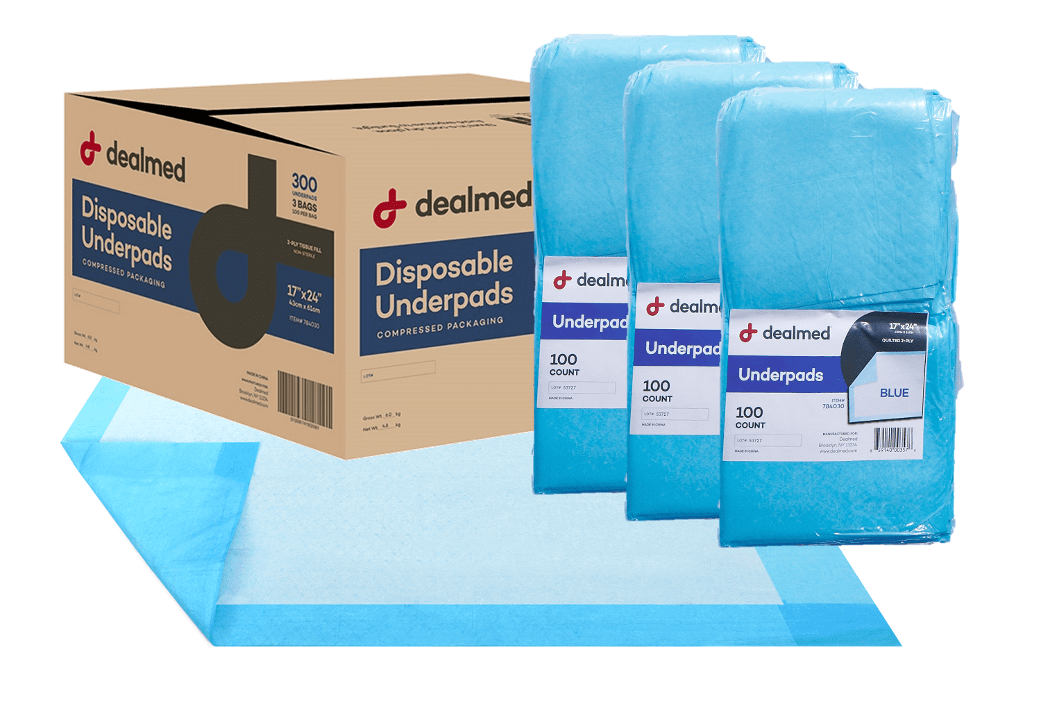 Dealmed Standard Absorbency Disposable Medical Underpads, 2Ply Tissue