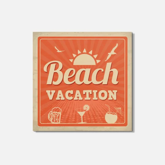 Beach Vacation Summer Card 4'' X 4'' Square Wooden Coaster