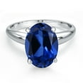 thumbnail image 3 of Gem Stone King 900 Platinum Blue Created Sapphire Solitaire Engagement Ring for Women | 5.00 Cttw | Oval 11X9MM | Gemstone September Birthstone | Size 6, 3 of 6