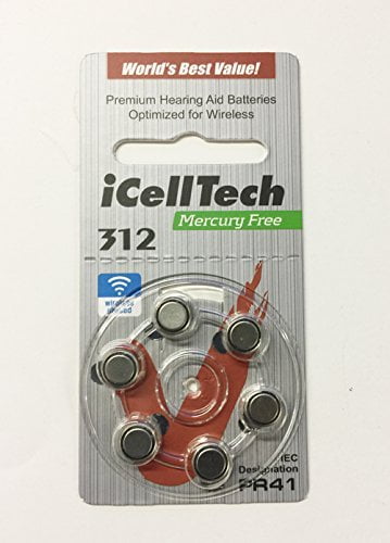Mercury Free Hearing Aid Batteries Size 312 (60 Batteries), iCellTech size 312 By iCellTech