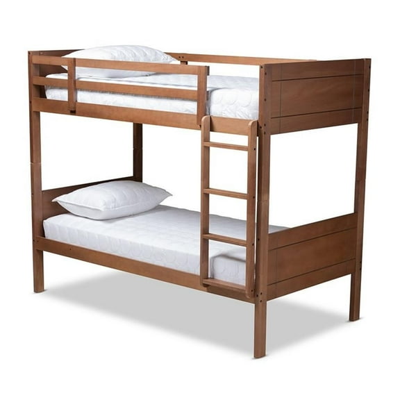 Bowery Hill Walnut Brown Finished Wood Twin Size Bunk Bed