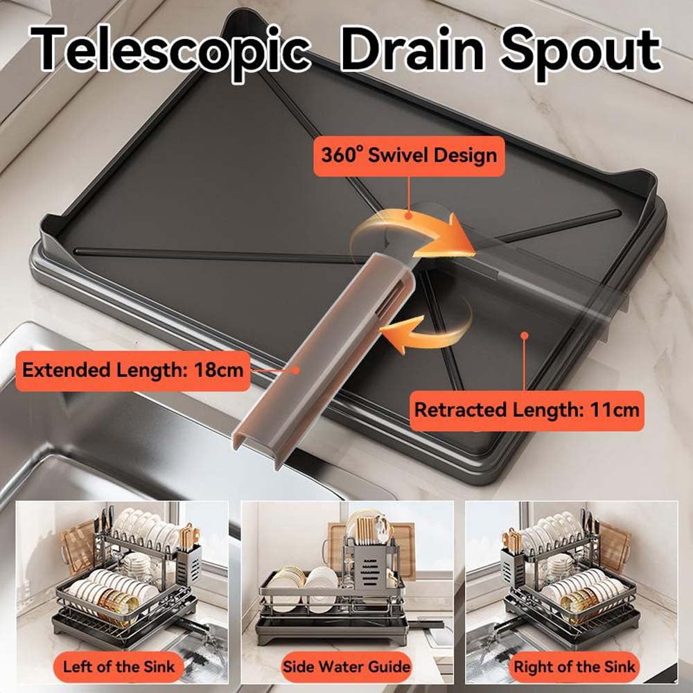 Foldable Over Sink Dish Drying Rack, Pull-Out 2-Tier Dish Drainer with Utensil Holder, Space Saving Kitchen Organizer for Small Kitchens