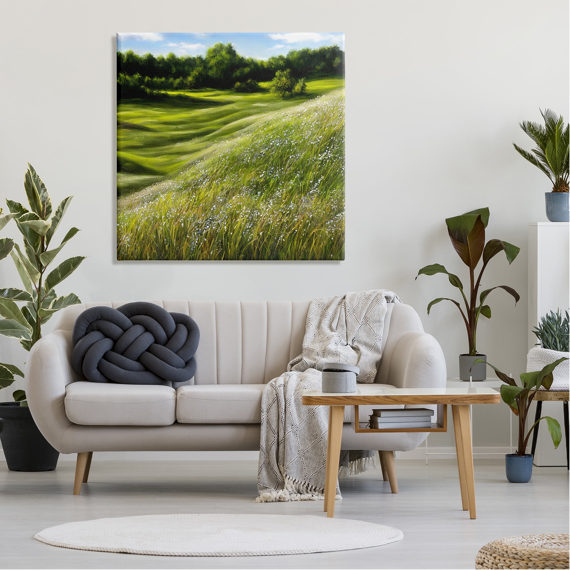Stupell Industries Green Rolling Hills Landscape Painting Gallery Wrapped Canvas Art Print Wall Art, 36 x 36