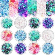 Mermaid Nail Sequins Holographic Glitters Chunky Iridescent Flakes Colorful Fluorescent Glass Paper Iridescent Flakes Sticker for Face Eyes Body Hair Nail Design Decoration (12)