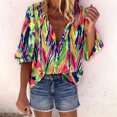 thumbnail image 2 of Camisa con estampado de botones con cuello en V de primavera y otoño para mujer Top suelto informal Pompotops  FGAJ15583, 2 of 5
