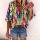 thumbnail image 2 of Camisa con estampado de botones con cuello en V de primavera y otoño para mujer Top suelto informal Pompotops  FGAJ15585, 2 of 5