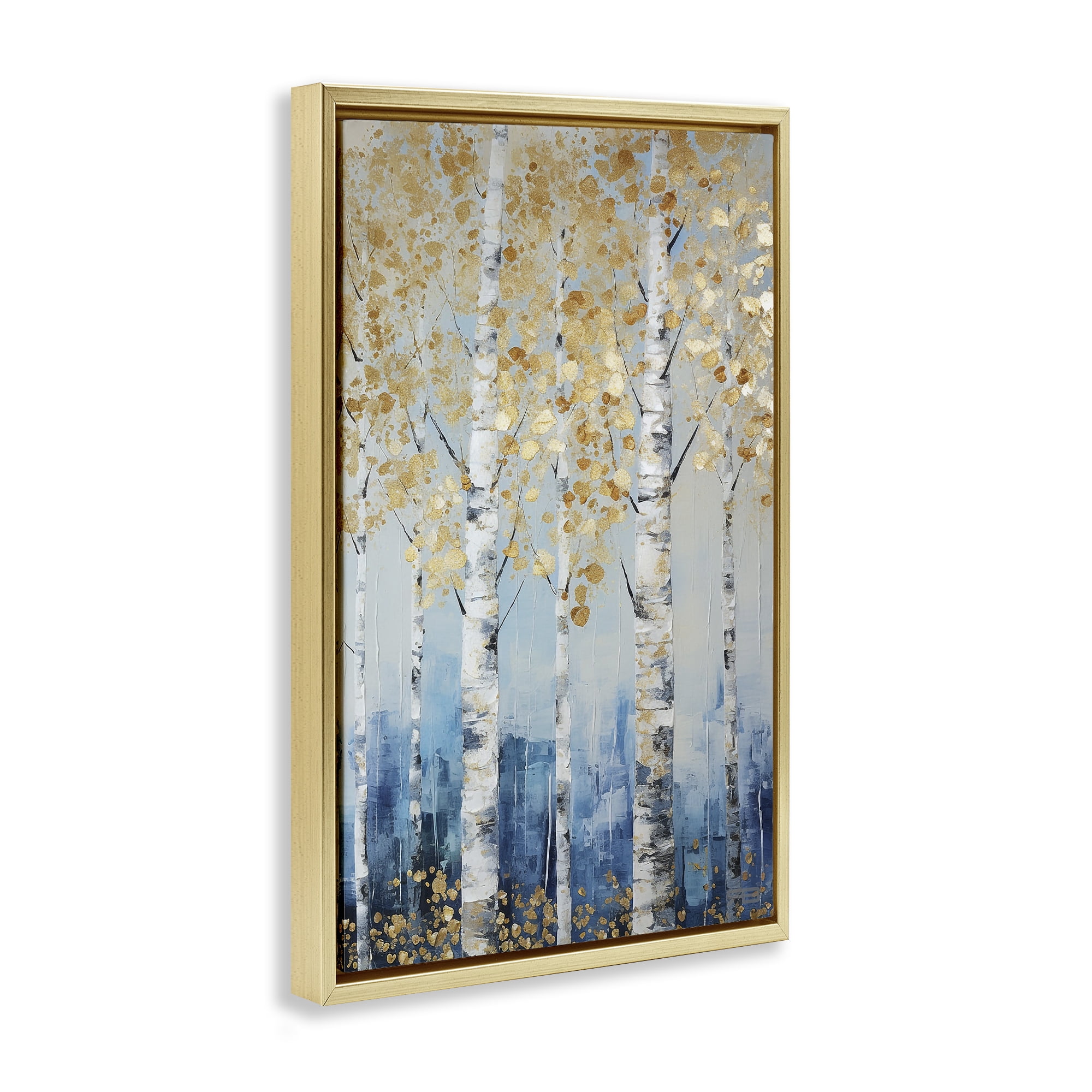 Stupell Industries Autumnal Birch Forest Landscape Painting Gold Floater Framed Art Print Wall Art, 21 x 31