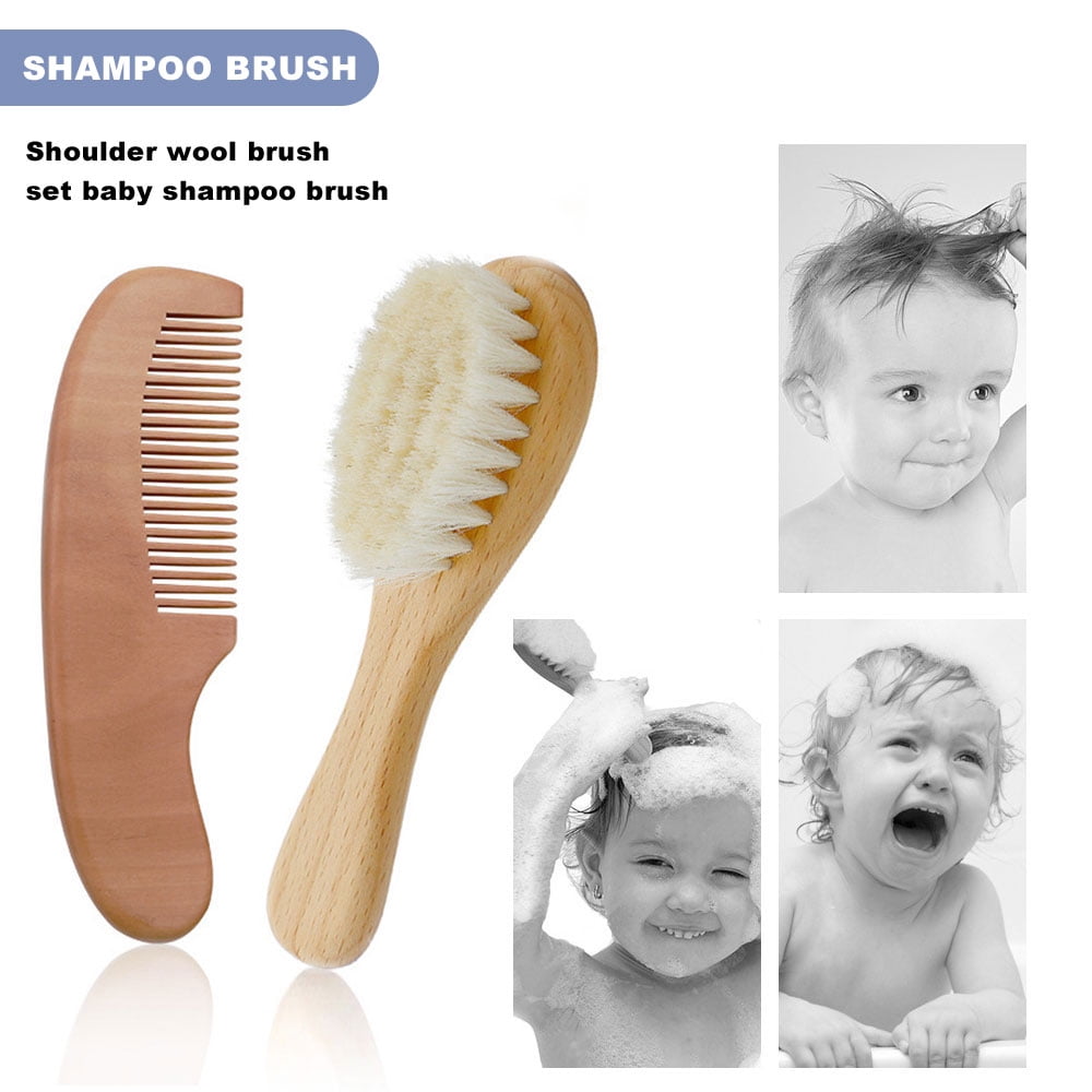 LNKOO 2 Pack Wooden Baby Hair Brush and Comb Set for Newborns and Toddlers | Natural Soft Bristles for Cradle Cap | Wood Bristles Baby Brush for Massage | Perfect for Baby