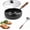 9.5in, variant on Japanese Cast Iron Wok with Lid, Uncoated Carbon Steel Stir Fry Pan, Flat Bottom Nonstick Iron Pot for Induction, Electric and Gas Stoves
