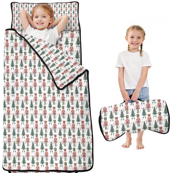 White Christmas Nutcracker Pattern Toddler Nap Mats for Kids Preschool,50"x20" Sleeping Mat Bag or Kids,Toddler Sleeping Bag,Toddler Nap Mat or Daycare