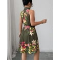 thumbnail image 3 of EASYBRAUS Women Halter Neck Summer Floral Dress Sleeveless Pleated Vacation Dress, 3 of 4