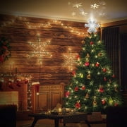 Christmas Tree Topper, 9.6” Snowflake Tree Toppers Lighted Indoor with Rotating 3D Silver Snowflake LED Projector Hollow Glitter Lighted for Tree Christmas Decorations Holiday Ornaments