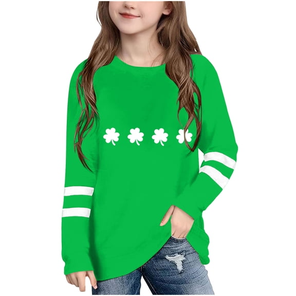 3-14 Years Girls Tops Spring Crew Neck Long Sleeve Tshirts Shirts Casual 2026 Fashion Clothes Outfits Green 3 Years