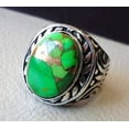 thumbnail image 4 of Green Copper Turquoise Mans Ring, Natural Green Copper Turquoise, Silver Jewelry, 925 Silver Ring, Birthday Gift, Heavy Mens Ring, Arabic Design, Ottoman Style Ring, Christmas, Turkey Mens Signet Ring, 4 of 6