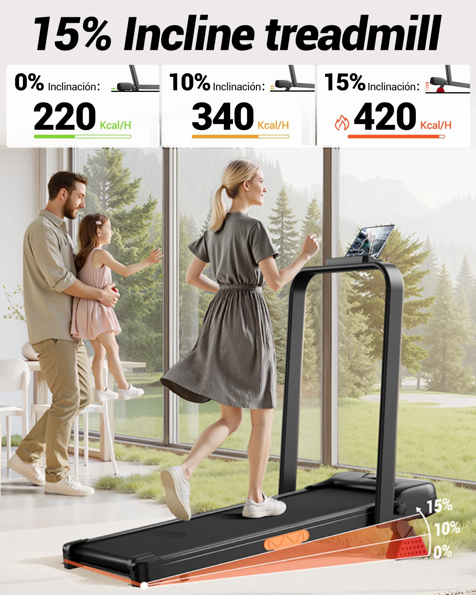15% Incline Walking Pad Treadmill with Handle Bar - 2.5HP Quiet Folding Treadmill for Home Office Under Desk Portable Walking Pad with 300LBS Capacity