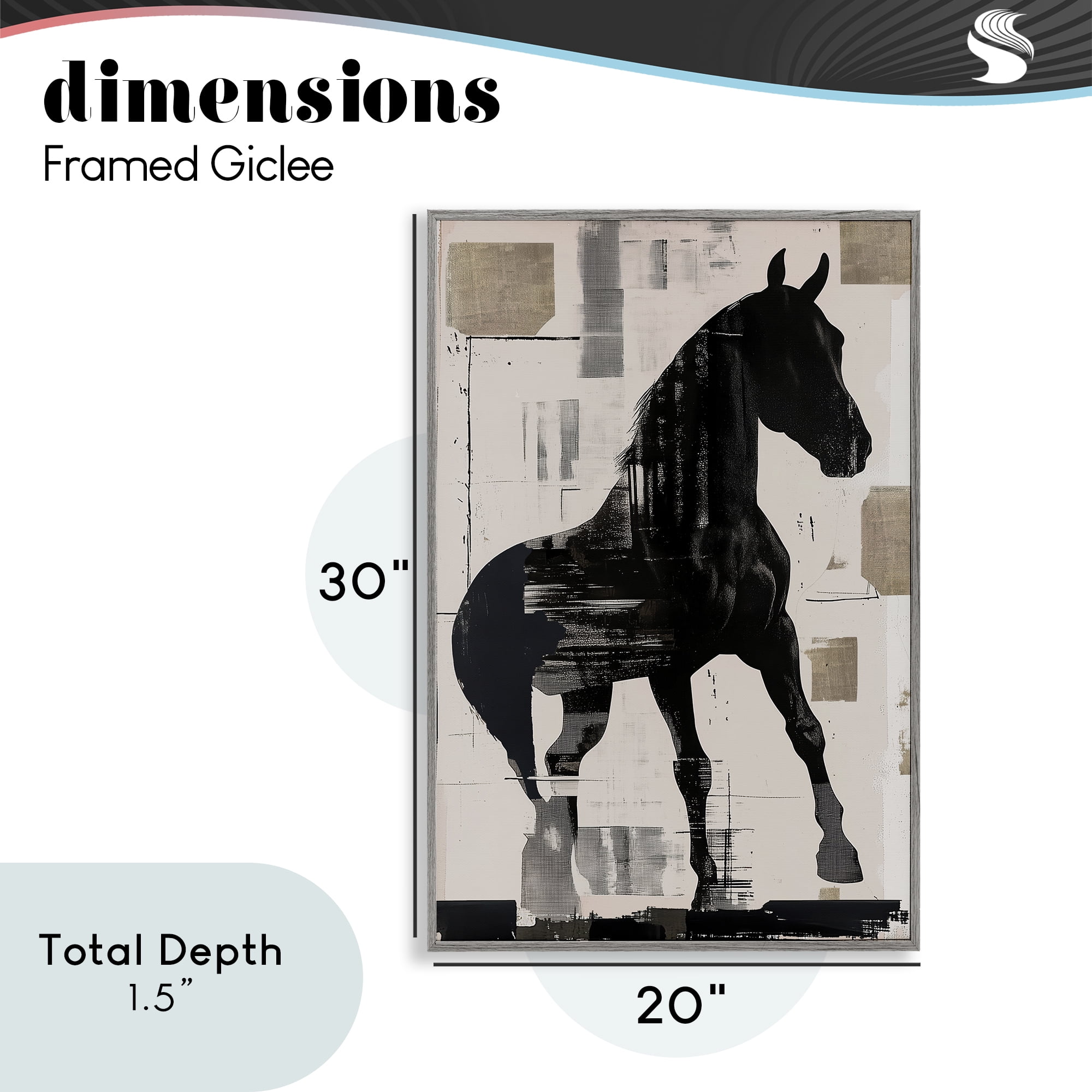 Equinity Horse Silhouette Gray Framed Giclee Art, design by Annabelle Hall