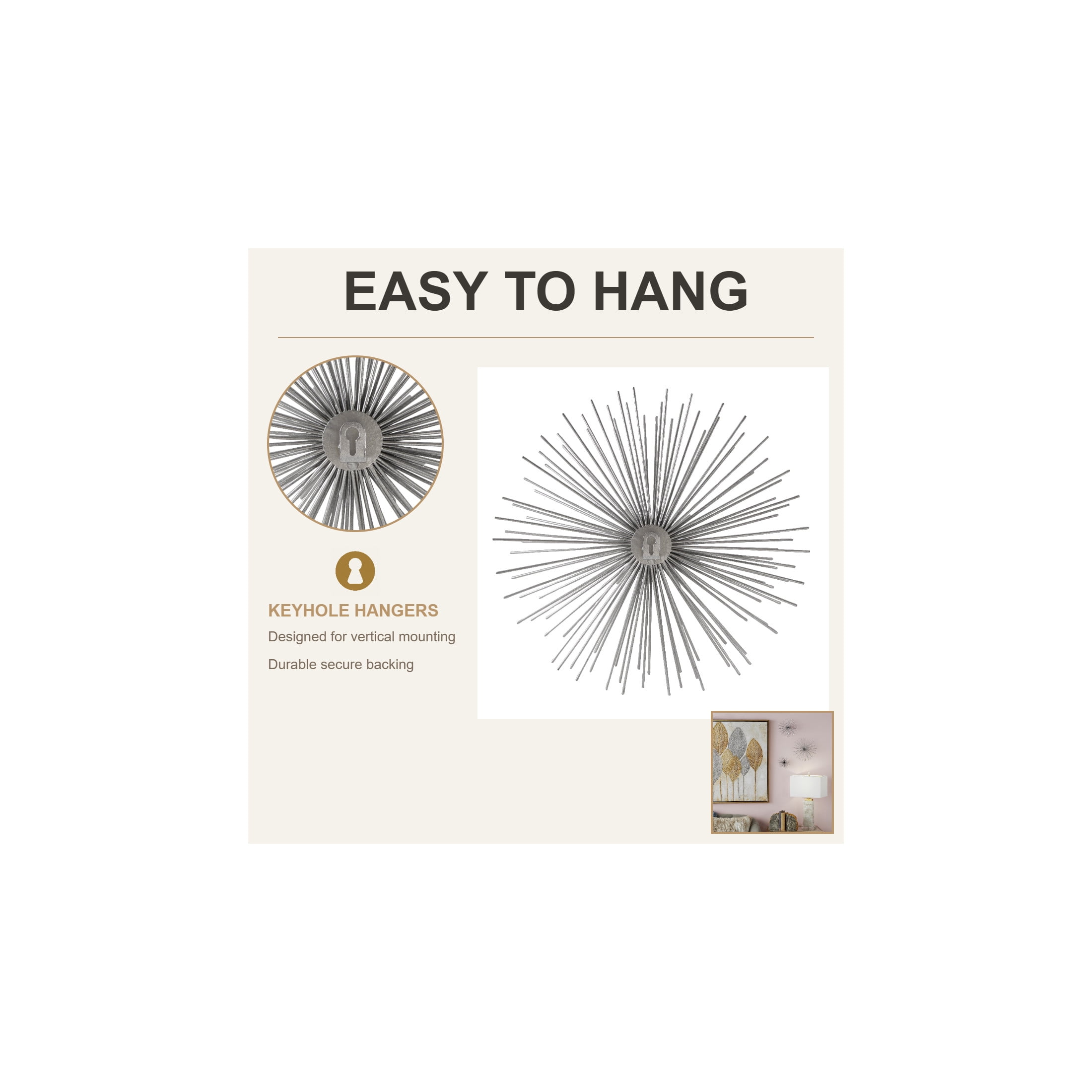 CosmoLiving by Cosmopolitan Silver Metal 3D Starburst Wall Decor (3 Count)