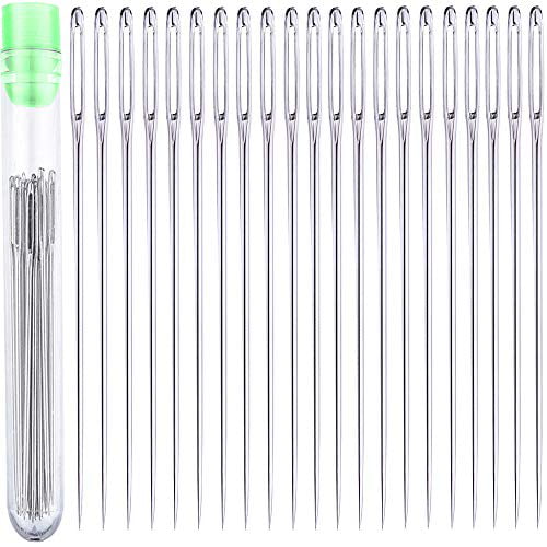20 Large Eye Assorted Hand Sewing Needles Big Eye Craft Needles for Stitching and 2 Clear Storage Tubes 