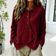 thumbnail image 3 of Tqcoqu Women's Waffle Knit Button Down Shirt,Point Collar Long Sleeve Asymmetric Irregular Hem Loose Casual Blouse Tops,2026 Fall Winter Trendy Clothes,Wine Women's S-XXL, 3 of 8