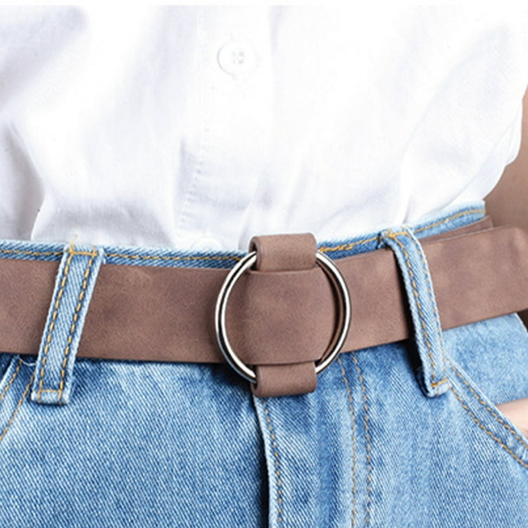 2Pcs Round Pin Buckle Belt Women No Needle PU Leather Wide Belt Solid  Waistband Strap Belt Girdle (Black Coffee) 