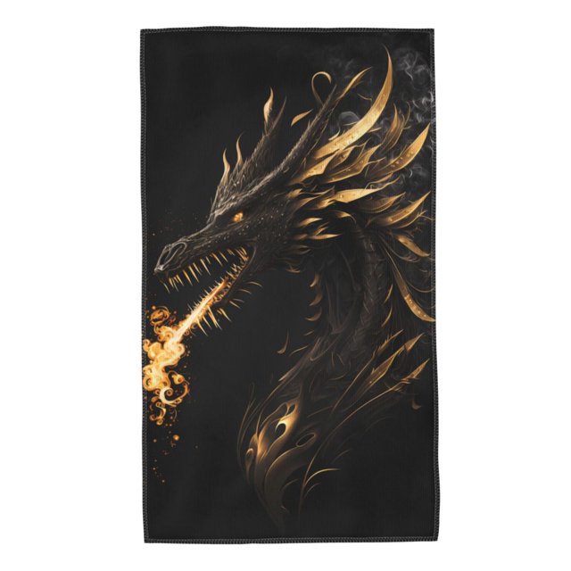 Balery Black And Gold Fire Dragon Toalla de Microfibra Premium con Estampado – 27.5x16 pulgadas, Alta Absorción, Suave y Aterciopelada, Secado Rápido
