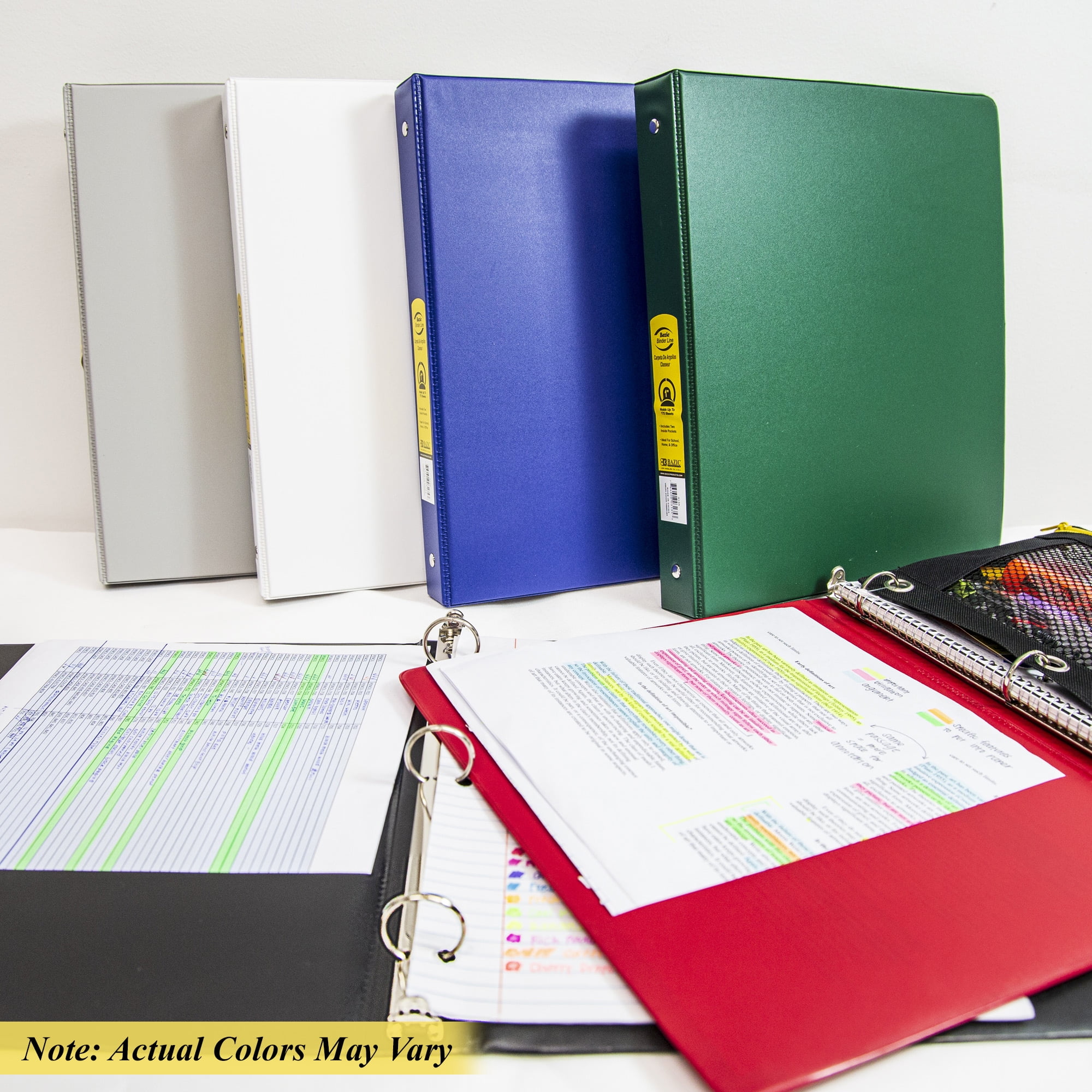 BAZIC 3 Ring Binder 1" Economy Binders Assorted Color, Hold 175 Sheets, 4-Count