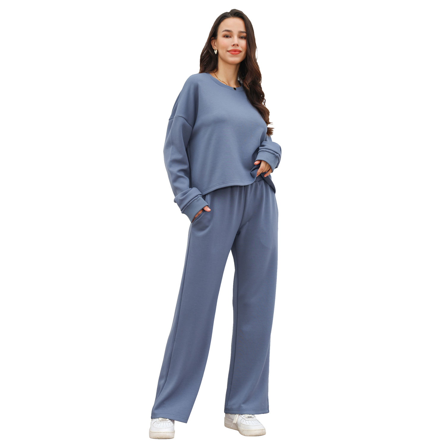 Women's Two Piece Lounge Set Outfits Loungewear Long Sleeve Crop Top ...