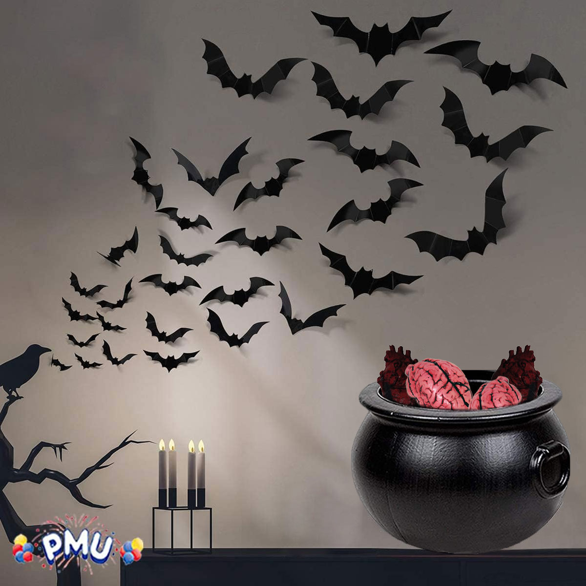 PMU Halloween Cauldron - 16 Inch Black Plastic Candy Holder for Kids - Halloween Party Favors & Supplies (2/pkg) Pkg/1 - image 5 of 6