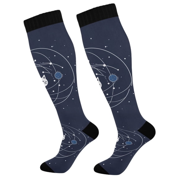 FORMRS Womens Knee High Socks Casual Long Thick Travel Daily Wear, 1 Pair, White Cat Planet