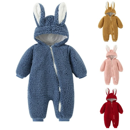 

MAXCOZY 0-12M Baby Girls Boys Romper Hooded Unisex Fleece Jumpsuit Newborn Onesie Outwear Outfits for Winter