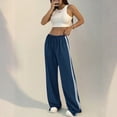 thumbnail image 4 of Women's Solid Color Casual High Waisted Loose Fit Athletic Pants with Side Stripes, Sporty Sweatpants, Elastic Waist Joggers for Running Yoga Women's Trousers,Navy,L, 4 of 6