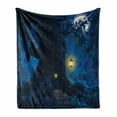 thumbnail image 1 of Fantasy Soft Flannel Fleece Throw Blanket, Night with a Little Home in the Trunk of an Tree in the Woods Print, Cozy Plush for Indoor and Outdoor Use, 50" x 70", Navy Blue, by Ambesonne, 1 of 5