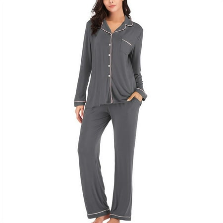 

Pajamas Set for Women Long Sleeve Sleepwear V-Neck Top with Long Sleep Pants Soft Loungewear S-2XL
