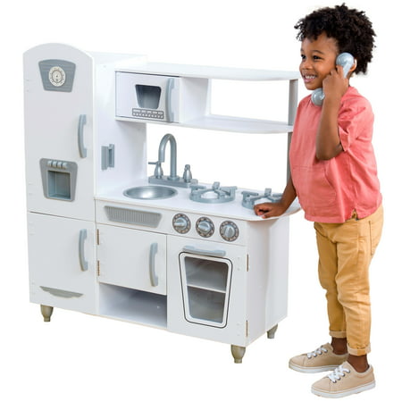 KidKraft Vintage Wooden White Play Kitchen with Ice Maker and Play Phone